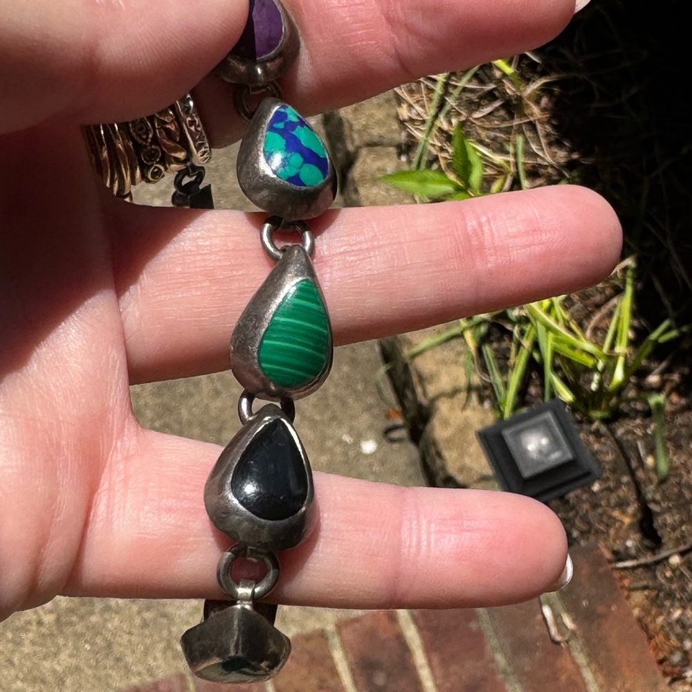 Taxco Multi-Stone Sterling Silver Bracelet - Picture 4 of 11